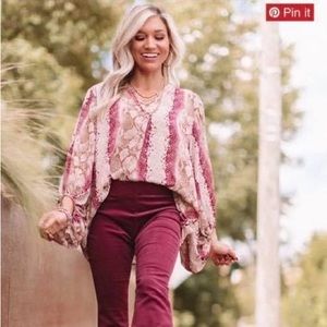 Flowy Maroon, Snakeskin print dress shirt